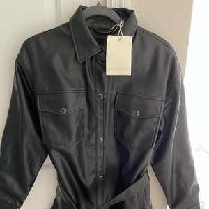 Pull&bear faux leather jacket/shirt in black